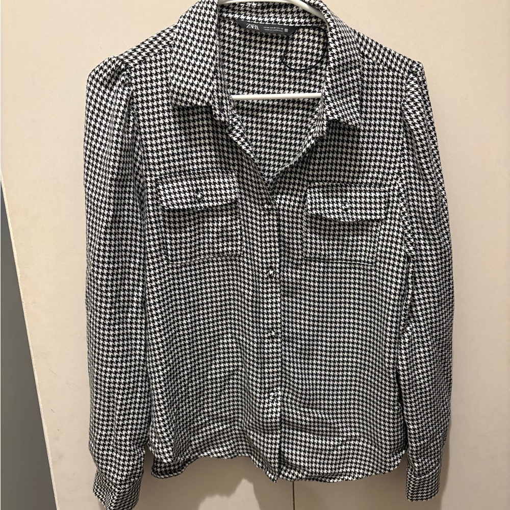Zara Monochrome Houndstooth Shirt